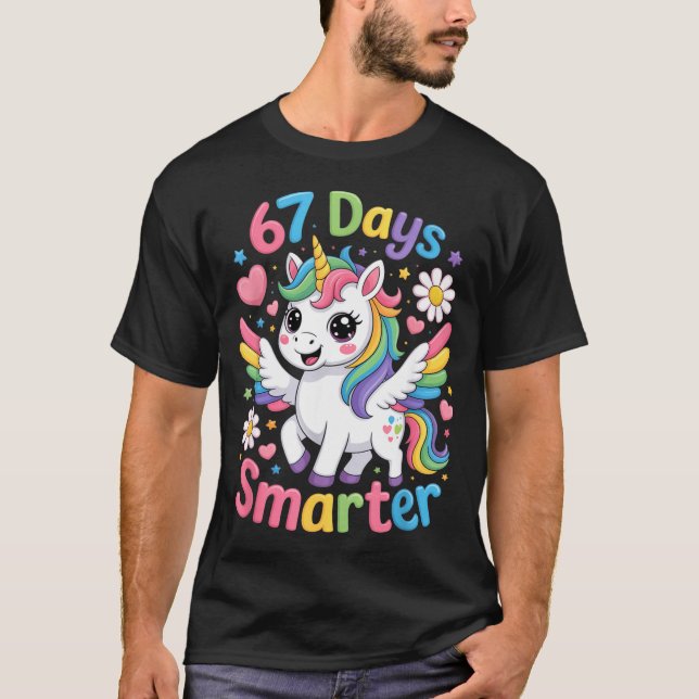 67th Day Of School 67 Days Smarter Unicorn Teacher T Shirt (Framsida)