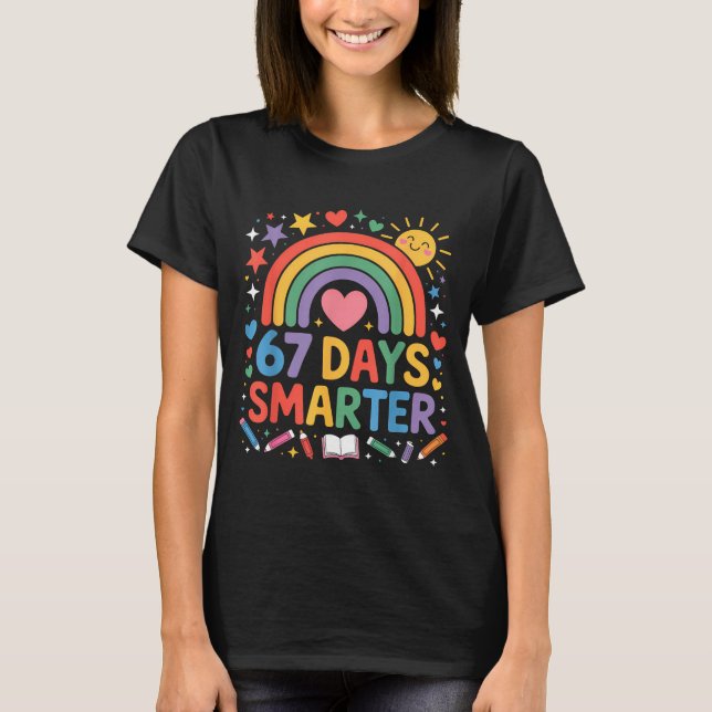 67th Day Of School Meme 67 Days Smarter Rainbow Ki T Shirt (Framsida)