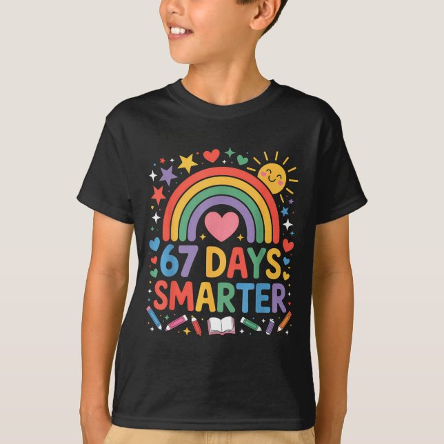 67th Day Of School Meme 67 Days Smarter Rainbow Ki T Shirt (Framsida)