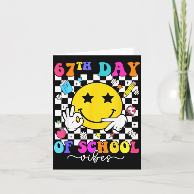 67th Day Of School Vibes 67 Meme Cute Smile Face T Kort (Framsida)