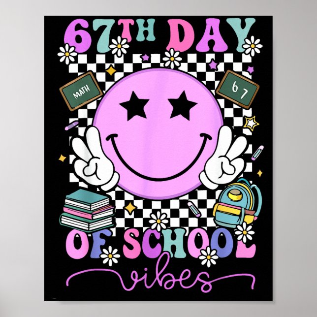 67th Day Of School Vibes Groovy Retro 100 Days Of  Poster (Framsidan)