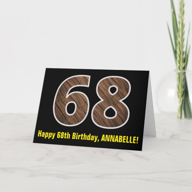 68-årsdag: Namn + Falskt Trästrukturmönster "68" Kort (Framsida)