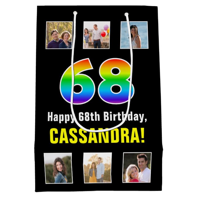 68-årsdag: Regnbåge "68", Anpassade foton och namn (Baksidan)