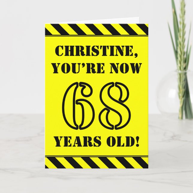 68-årsdag: Rolig stencilstil text, anpassat namn Kort (Framsida)