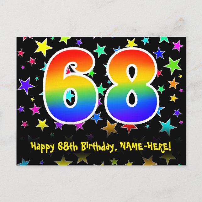 68-årsdag: Roliga Stjärnor Mönster, Regnbåge 68, N Vykort (Framsida)