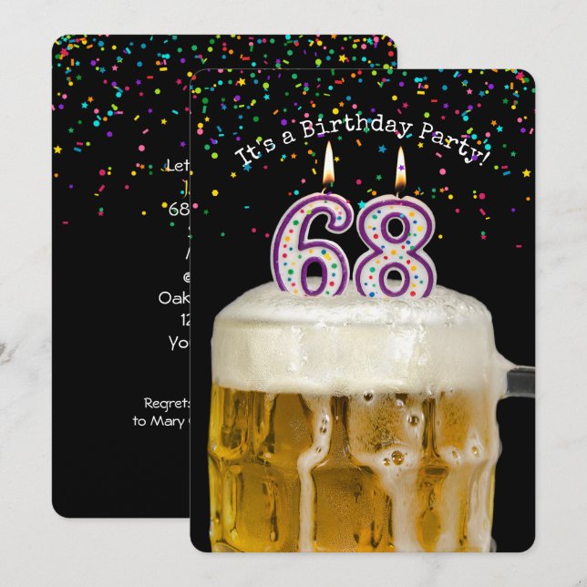 68:e födelsedag i Party Inbjudningar (Fram/baksida)