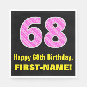 68:e födelsedag: Rosa Rand och hjärtan "68" + Namn Pappersservett