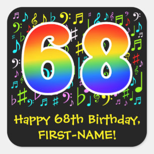 68:e födelsedagen: Colorful Music Symbols, Rainbow Fyrkantigt Klistermärke