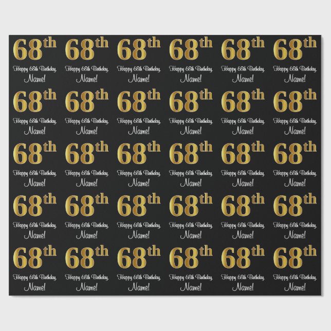 68:e födelsedagen: Elegant Luxurious Faux Guld Tit Presentpapper (Platt)