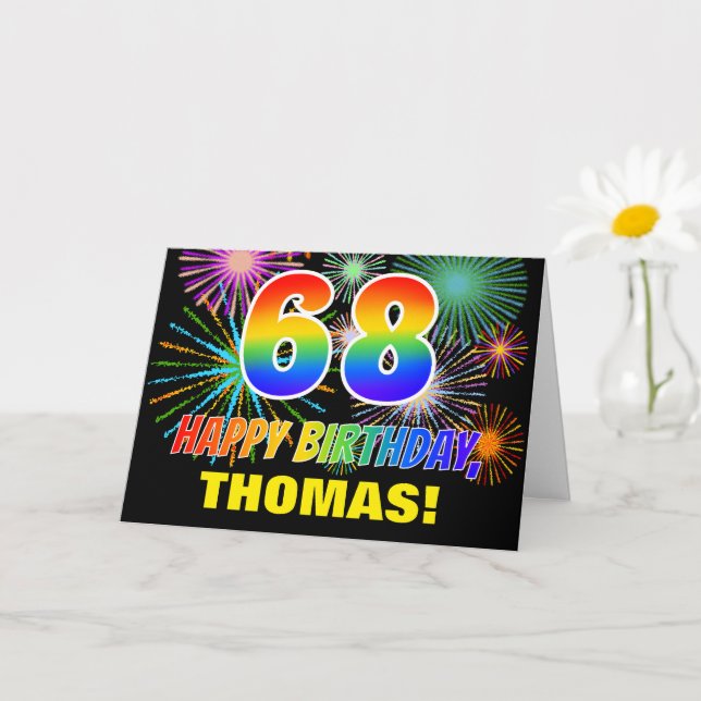 68:e födelsedagen: Fet, Roligt, Fireworks, Rainbow Kort (Liten växt)