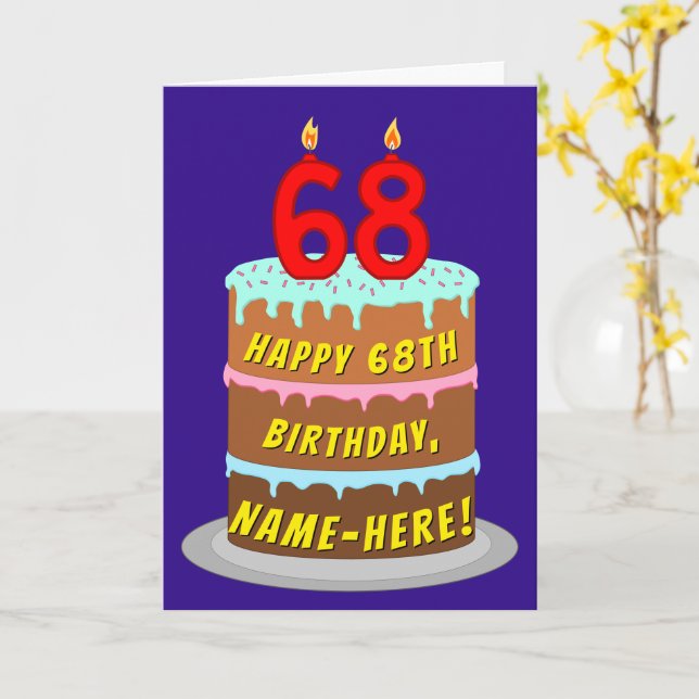 68:e födelsedagen: Roligt Cake and Candles + Custo Kort (Gul blomma)