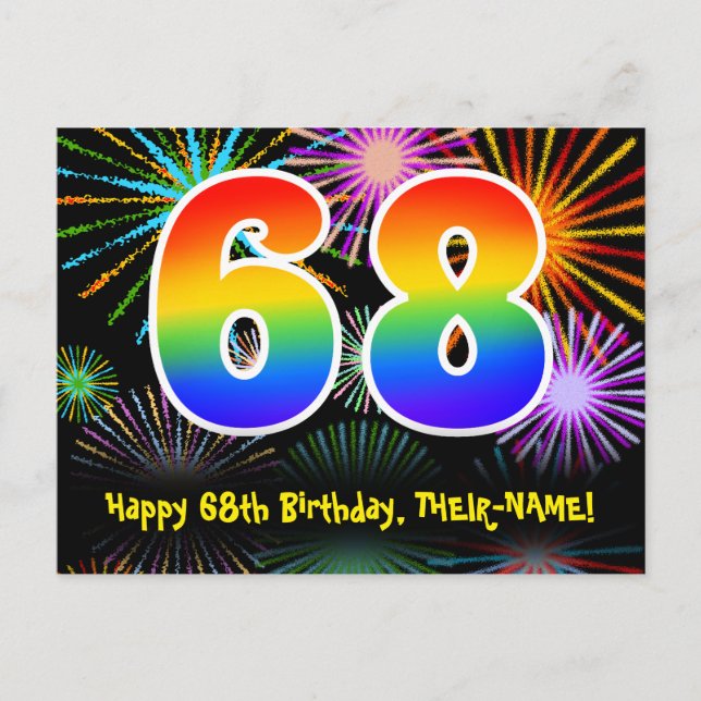 68:e födelsedagen - Roligt Fireworks Mönster + Reg Vykort (Framsida)