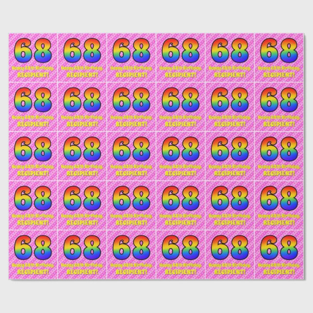 68:e födelsedagen: Rosa Rand & Hearts, regnbåge nr Presentpapper (Platt)