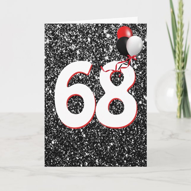 68:e födelsedagsballongen på svarta Glitter-kortet Kort (Framsida)