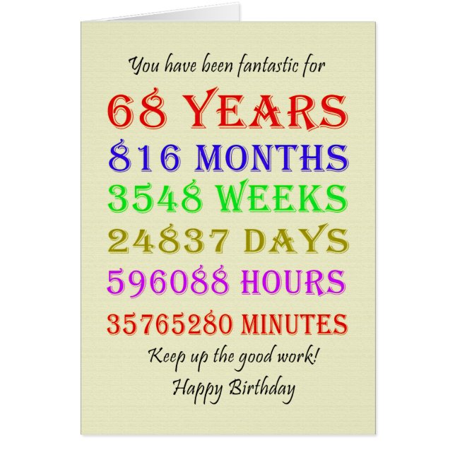 68:e födelsedagsmilstolpar hälsningskort (Framsidan)