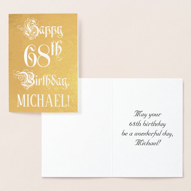 68th Birthday: Elegant, Ornate Script; Custom Name Folierat Kort (Display)