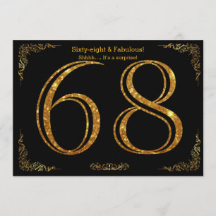 68th Födelsedagsfest Gatsby styl, svart guld- Inbjudningar