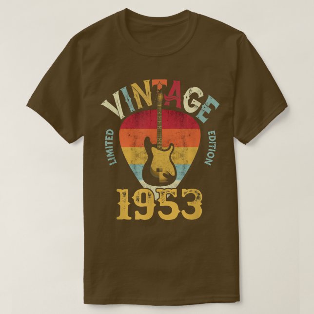 69 årÅlderdom 1953 Gitarr Plektrum 69:e födelsedag T Shirt (Design framsida)