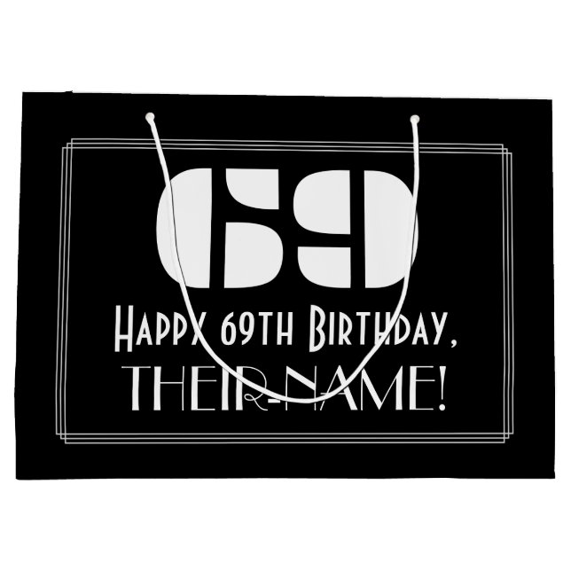 69-årsdag ~ Art Deco Inspirerad Look "69" + Namn (Baksidan)