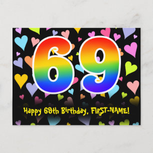 69-årsdag: Roligt hjärtmönster, regnbåge 69 Vykort