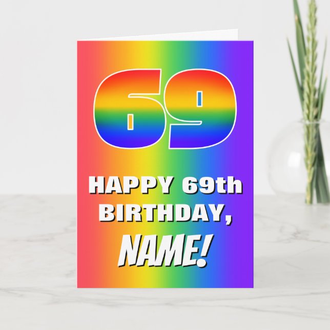 69:e födelsedag: färgfull, Roligt Rainbow Mönster  Kort (Framsida)