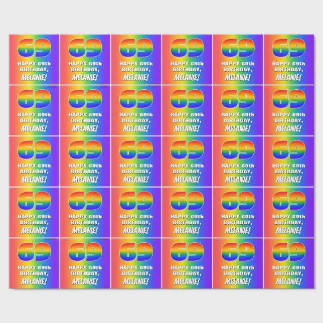 69:e födelsedag: färgfull, Roligt Rainbow Mönster  Presentpapper (Seam)