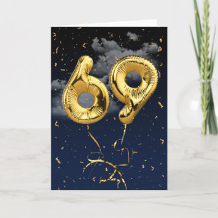 69:e födelsedag Guld Mylar Balloon and Confetti Ca Kort