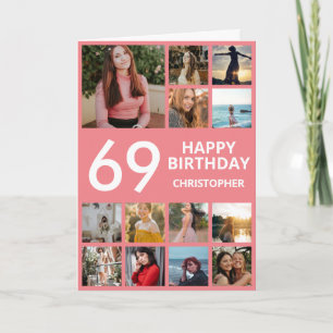 69:e födelsedag Photo Collage 13 Photos Rosa & Whi Kort