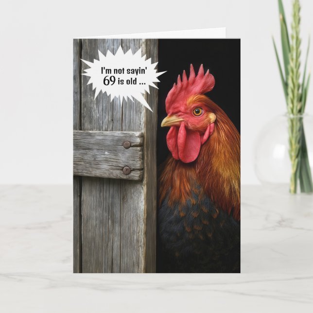 69:e födelsedag Tupp Peeking runt Barn Door Kort (Framsida)