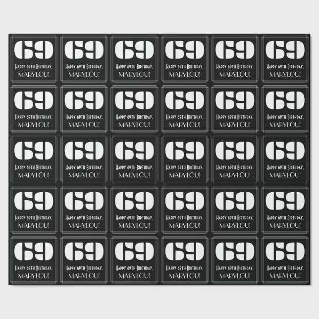 69:e födelsedagen: Art Deco Inspired Titta "69" oc Presentpapper (Seam)