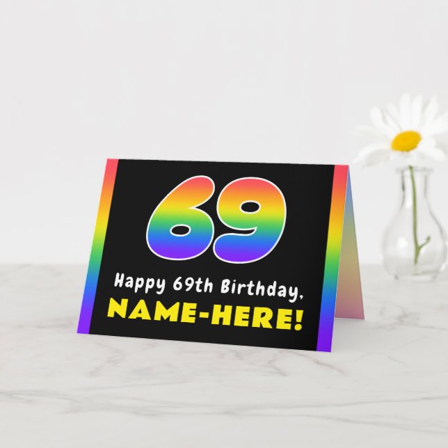 69:e födelsedagen: Färgfull regnbåge nr 69, eget n Kort (Liten växt)