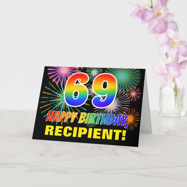 69:e födelsedagen: Fet, Roligt, Fireworks, Regnbåg Kort (Orkide)