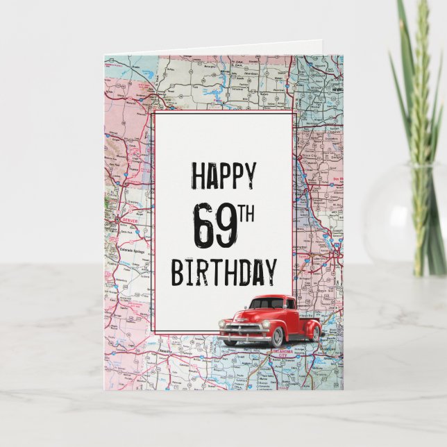69:e födelsedagen Red Retro Lastbil på Karta Kort (Framsida)