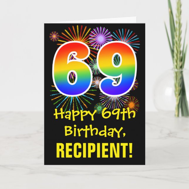 69:e födelsedagen: Roligt Fireworks Mönster + regn Kort (Framsida)