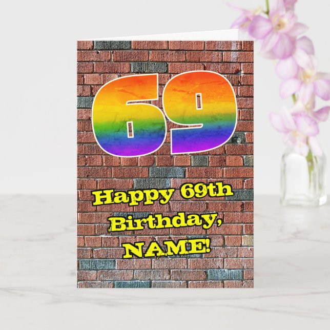 69:e födelsedagen: Roligt Graffiti-Inspired Rainbo Kort (Orkide)