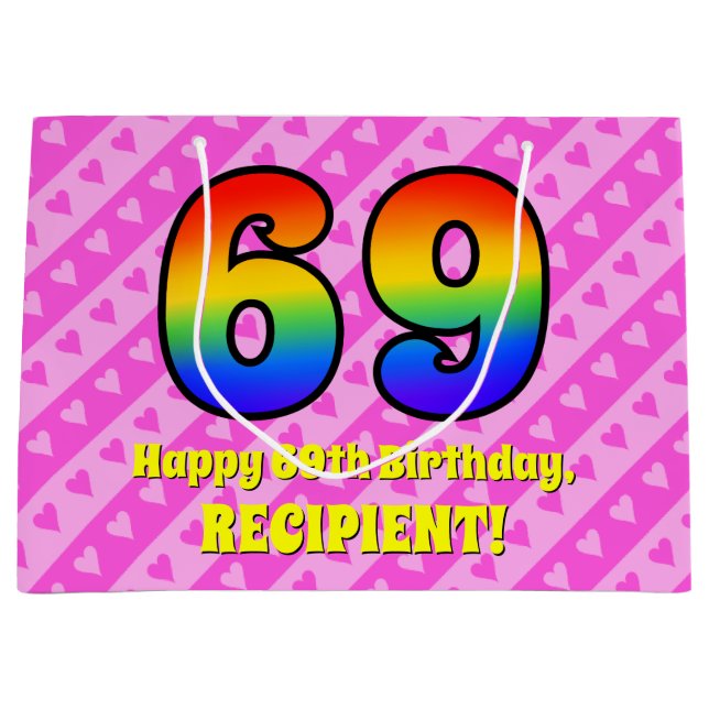 69:e födelsedagen: Rosa Rand & Hearts, regnbåge nr (Framsidan)