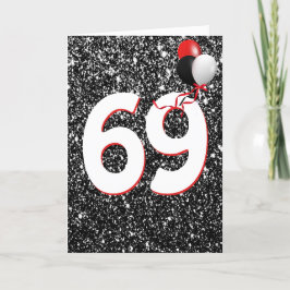 69:e födelsedagsballongen på svarta Glitter-kortet Kort