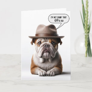 69:e födelsedagsbulldog med Fedora Kort