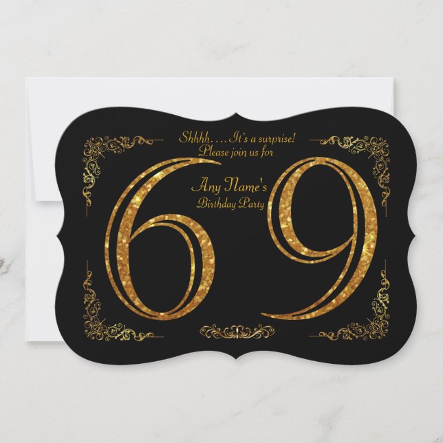 69:e,Födelsedagsfest 69:e,underbar Gatsby,svart &  Inbjudningar (Framsida)