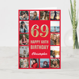 69:e Grattis på födelsedagen Red and Guld Photo Co Kort