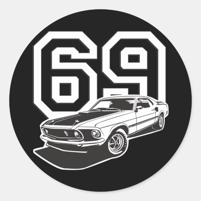 69 Fastback Runt Klistermärke (Framsida)