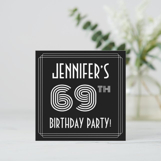 69th Birthday Party: Art Deco Style w/ Custom Name Inbjudningar (Stående Fram)