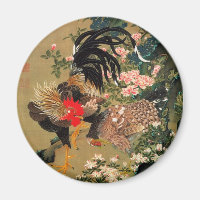 6. 紫陽花双鶏図, 若冲vanlig hortensia och tupp, Jakuchū
