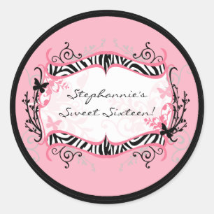 6-3-tums favoritstickers Girly Butterfly Zebra try Runt Klistermärke