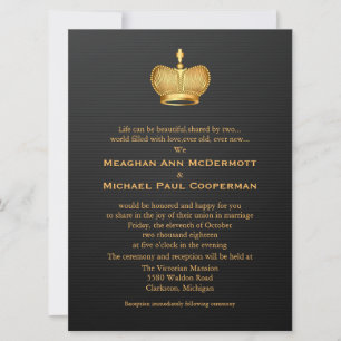 6,5" x 8,75" Golden Royal Queen Krona Bröllop Inbjudningar