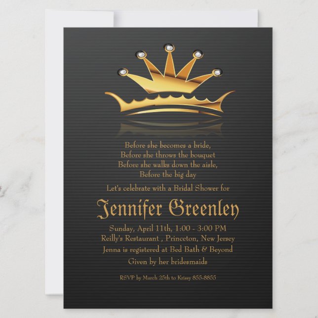 6,5" x 8,75" Guld Royal drottning Krona inbjudan (Framsida)