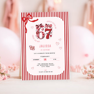 6 7 Birthday for Girls, Pink Kids 7th Birthday Inbjudningar