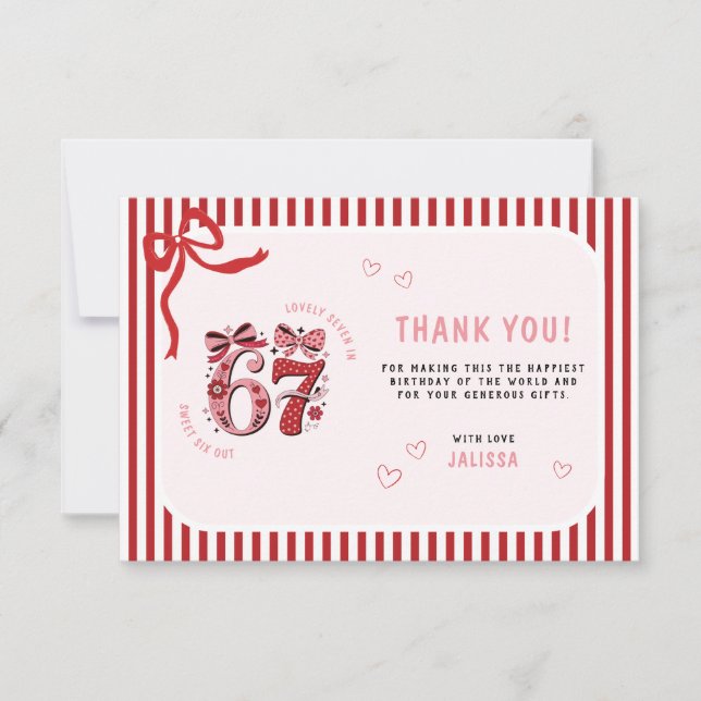 6 7 Birthday for Girls, Pink Kids 7th Birthday Tack Kort (Framsida)