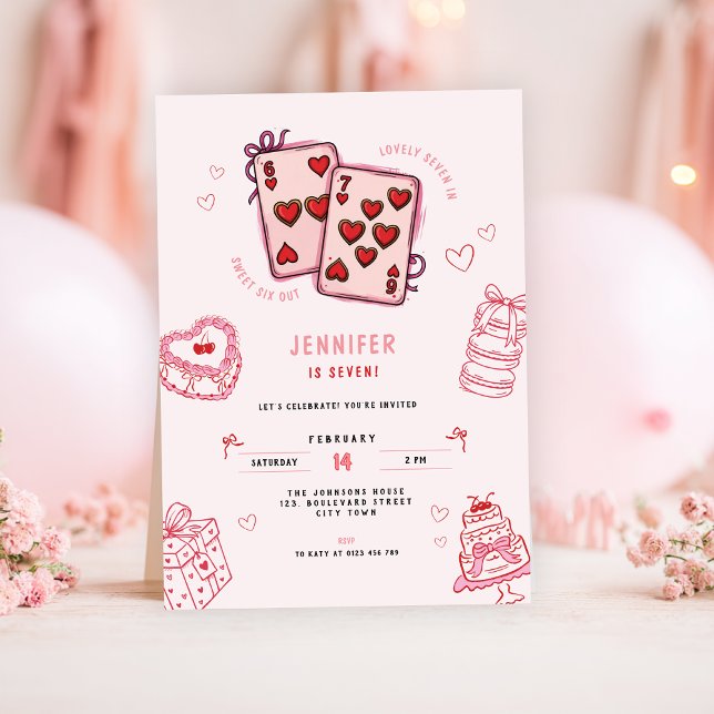 6 7 Birthday for Girls, Pink Six Seven Kids Party  Inbjudningar (pink 6 7 kids girl's birthday party invitation)