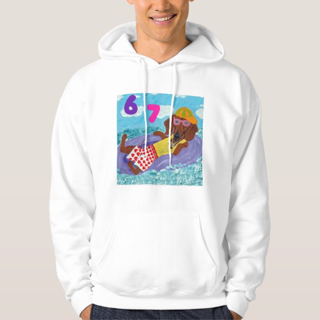 6 7 Dachshund beach bum on float Hoodie (Framsida)